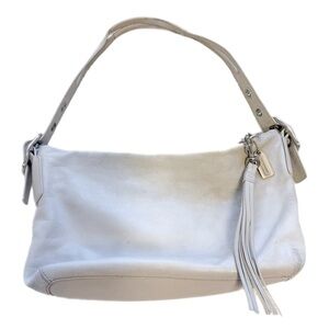 Vintage Coach Y2K East West Legacy Tassel Cream Leather Zip Shoulder Bag Purse
